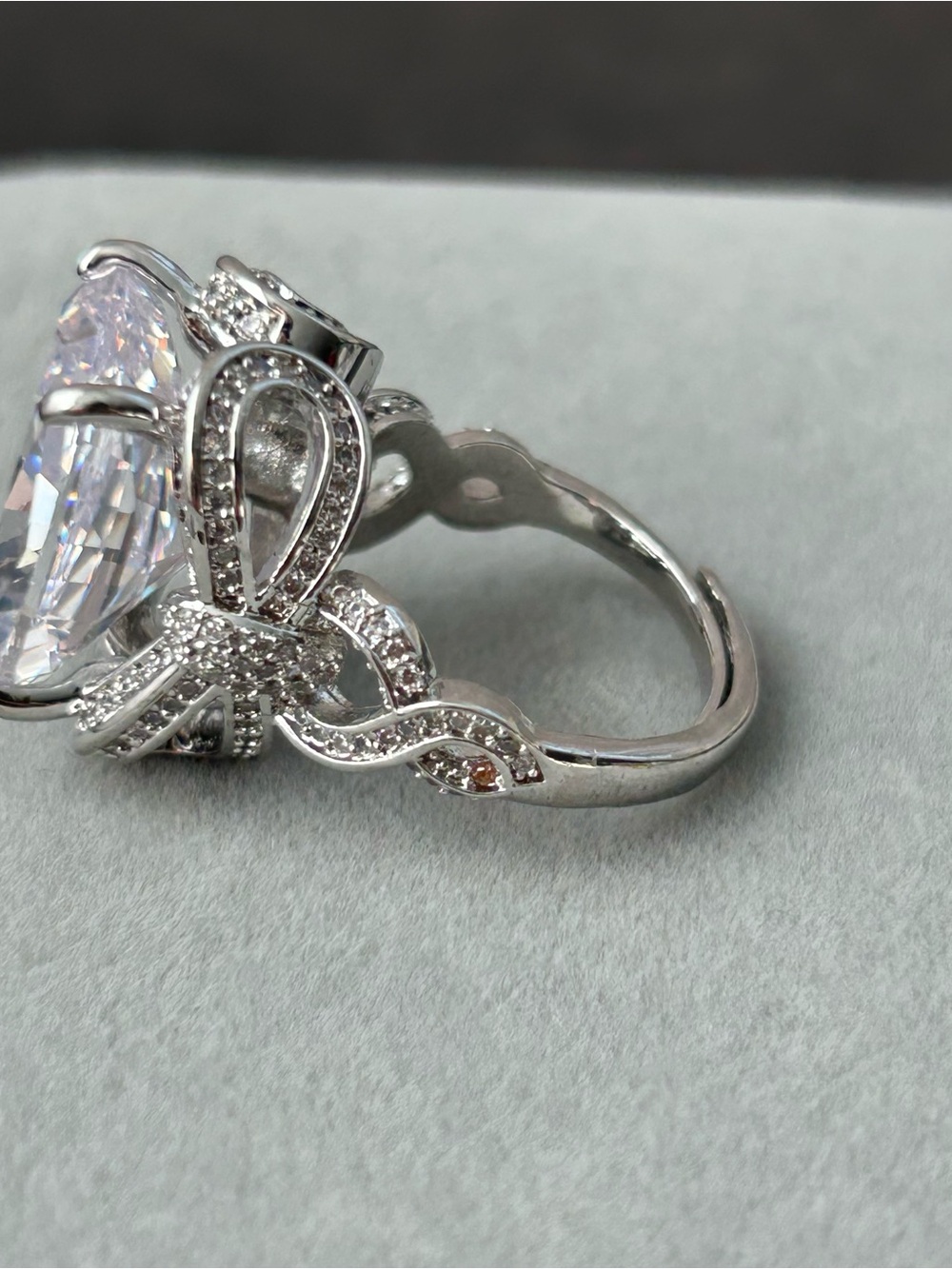 Silver Tone Cushion-Cut Cubic Zirconia Cocktail Ring - Picture 2 of 6